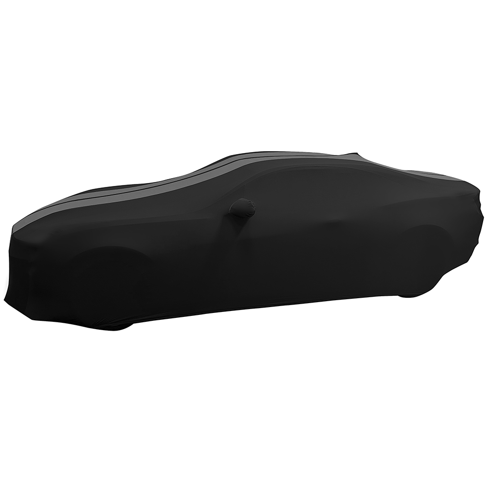 2010-2024 Camaro Ultraguard Stretch Satin Indoor Car Cover : Sport Series - Black with Gray Stripes