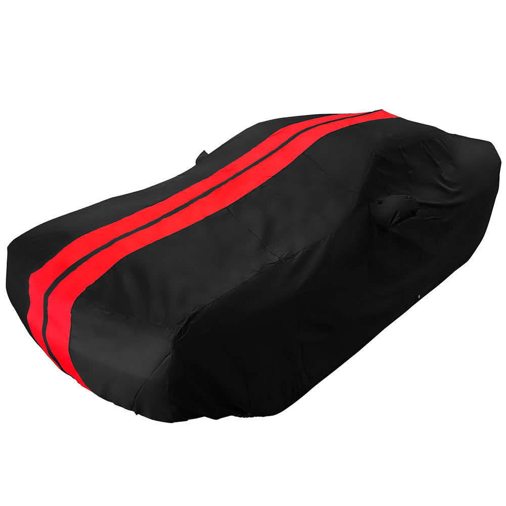 2008-2023 Dodge Challenger Ultraguard Plus Car Cover - 300D Indoor/Outdoor Protection - Black with Red Stripes