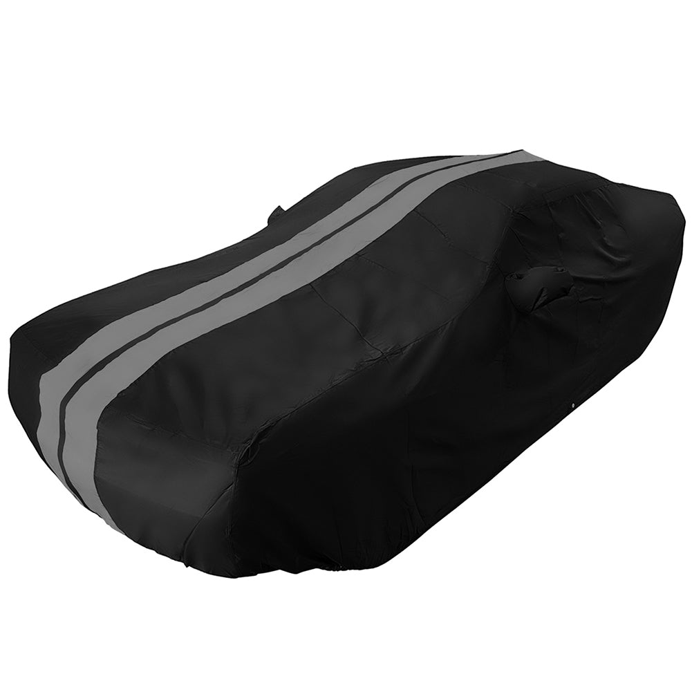 2008-2023 Dodge Challenger Ultraguard Plus Car Cover - 300D Indoor/Outdoor Protection - Black with Gray Stripes