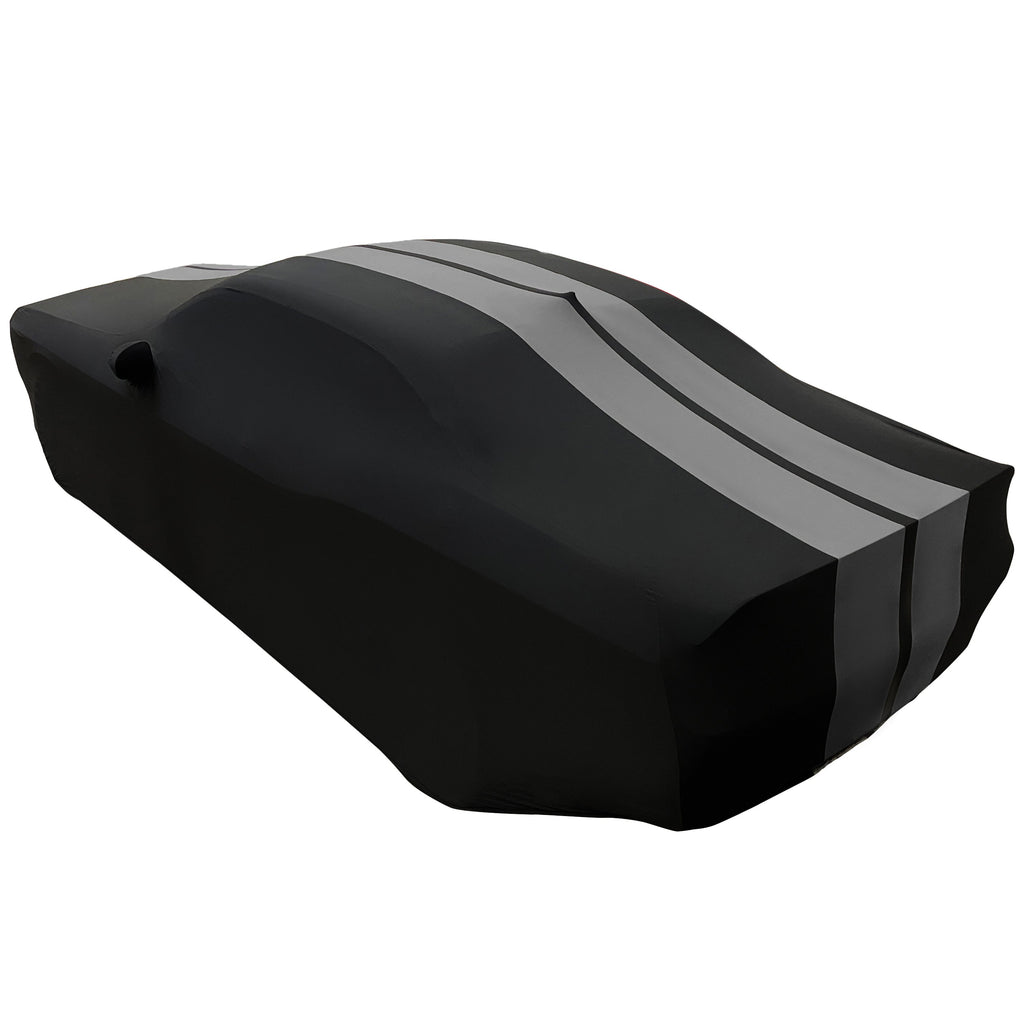 2008-2023 Dodge Challenger Ultraguard Stretch Satin Indoor Car Cover : Sport Series - Black with Gray Stripes