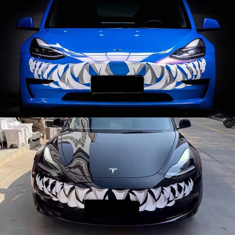 Shark Teeth Front Grille Decal for Tesla Model 3 & Model Y | Venom-Style Vinyl Graphics-0