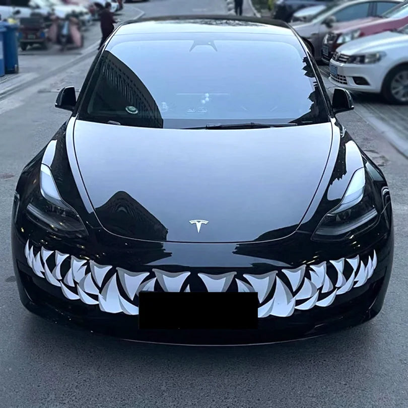 Shark Teeth Front Grille Decal for Tesla Model 3 & Model Y | Venom-Style Vinyl Graphics-1
